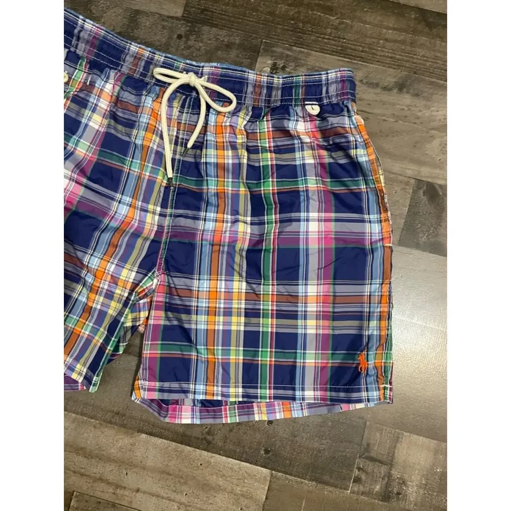 Polo Ralph Lauren Madras Plaid Swim Trunks XXL Navy Multicolor Quick Dry